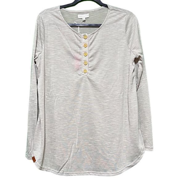 NWT Simply Southern‎ Gray Henley Tshirt Size Large Gray - Picture 1 of 5